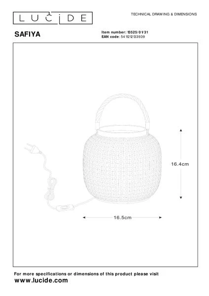 Lucide SAFIYA - Tischlampe - Ø 16,5 cm - 1xE14 - Weiß - TECHNISCH